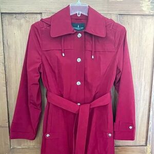London Fog Wine Red Mid Length Silver Snap Trench Coat M